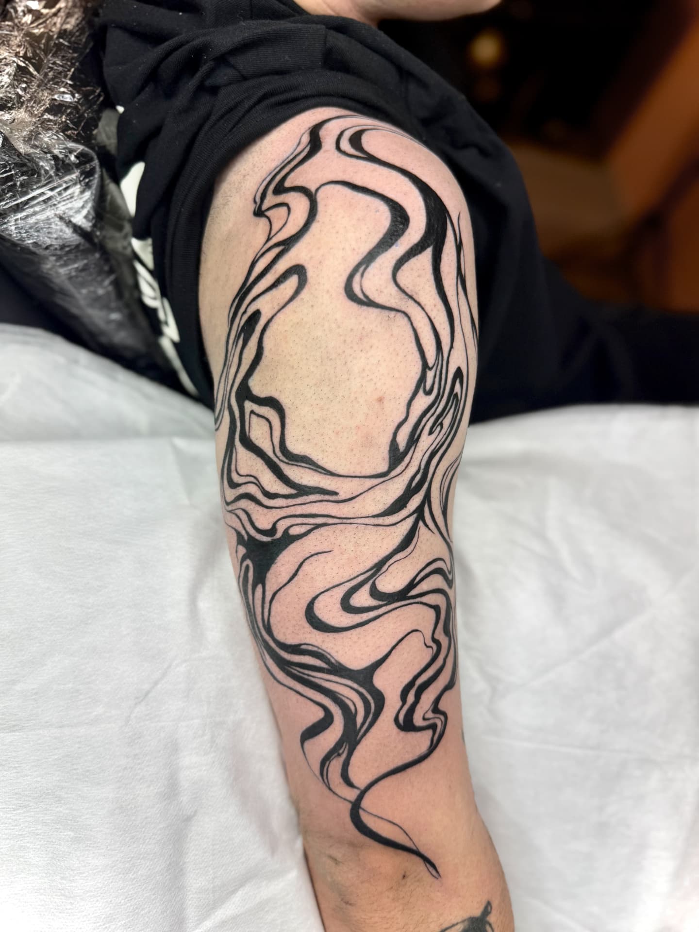 Suminagashi — Japanese Inspired Blackwork tattoo by Ana at Blasian Ink