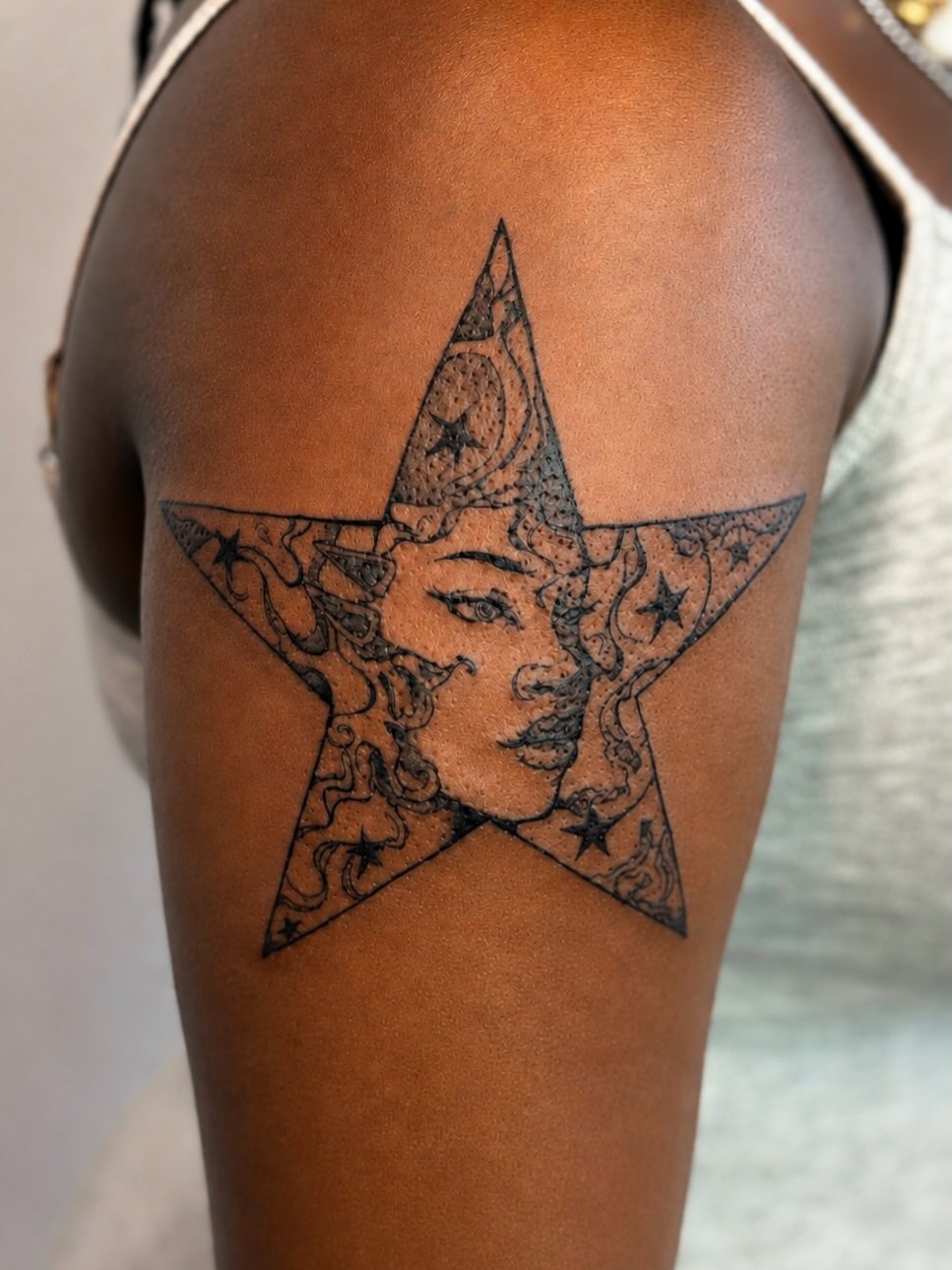 Star Lady — Custom Work · Fine Line tattoo by Ana at Blasian Ink
