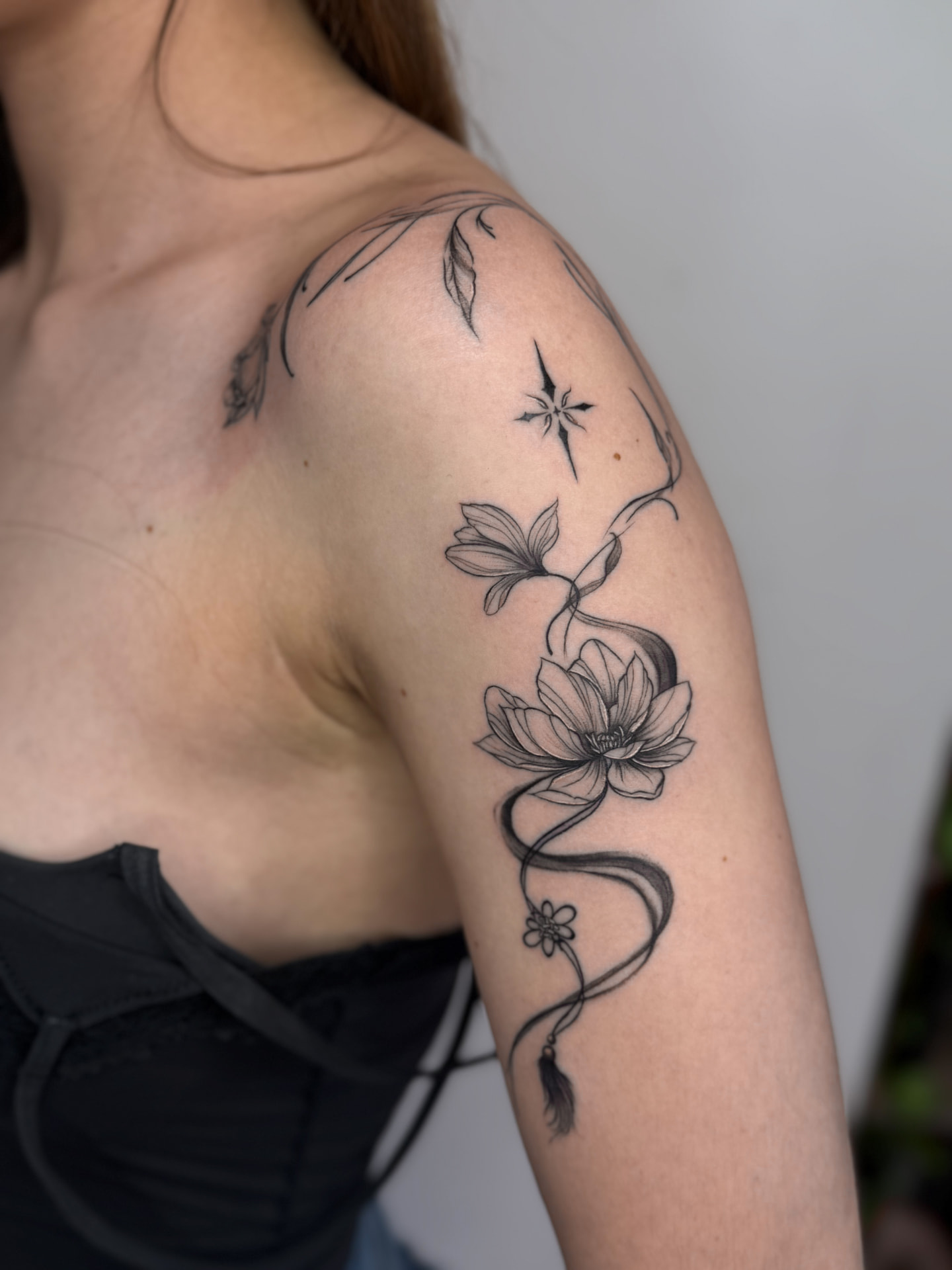 Flow — Fine Line · Ornamental tattoo by Ana at Blasian Ink