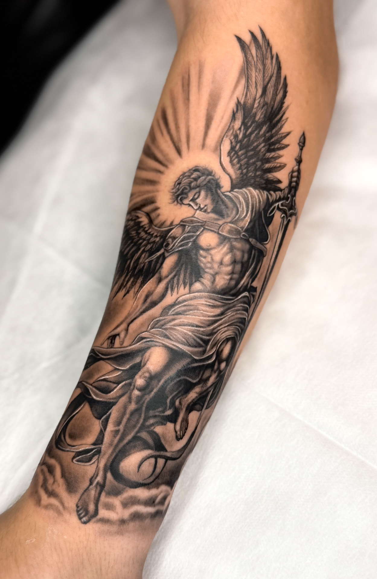 Archangel — Realism · Black & Grey tattoo by Ana at Blasian Ink